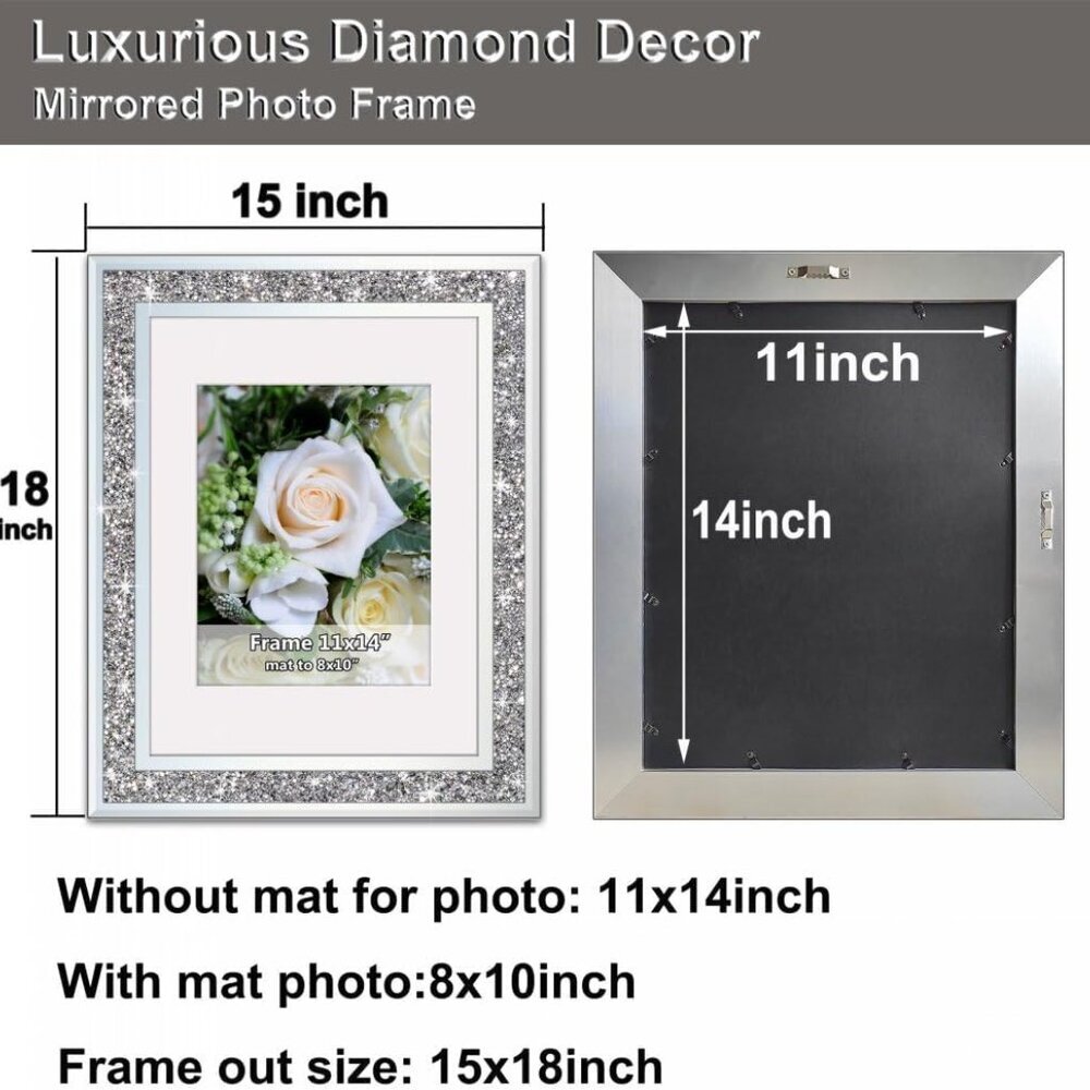 Crushed Diamond Wedding Mirror Photo Frame, Crystal Silver Glass Picture Frame F - Picture 7 of 7
